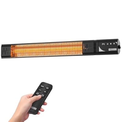 COSENG 1500W Infrared Patio Heater, IP65 Waterproof Outdoor Electric Heater with Remote, 4 Heat Levels, 24H Timer, Memory Function, Fast Heating for Garage, Backyard, Black