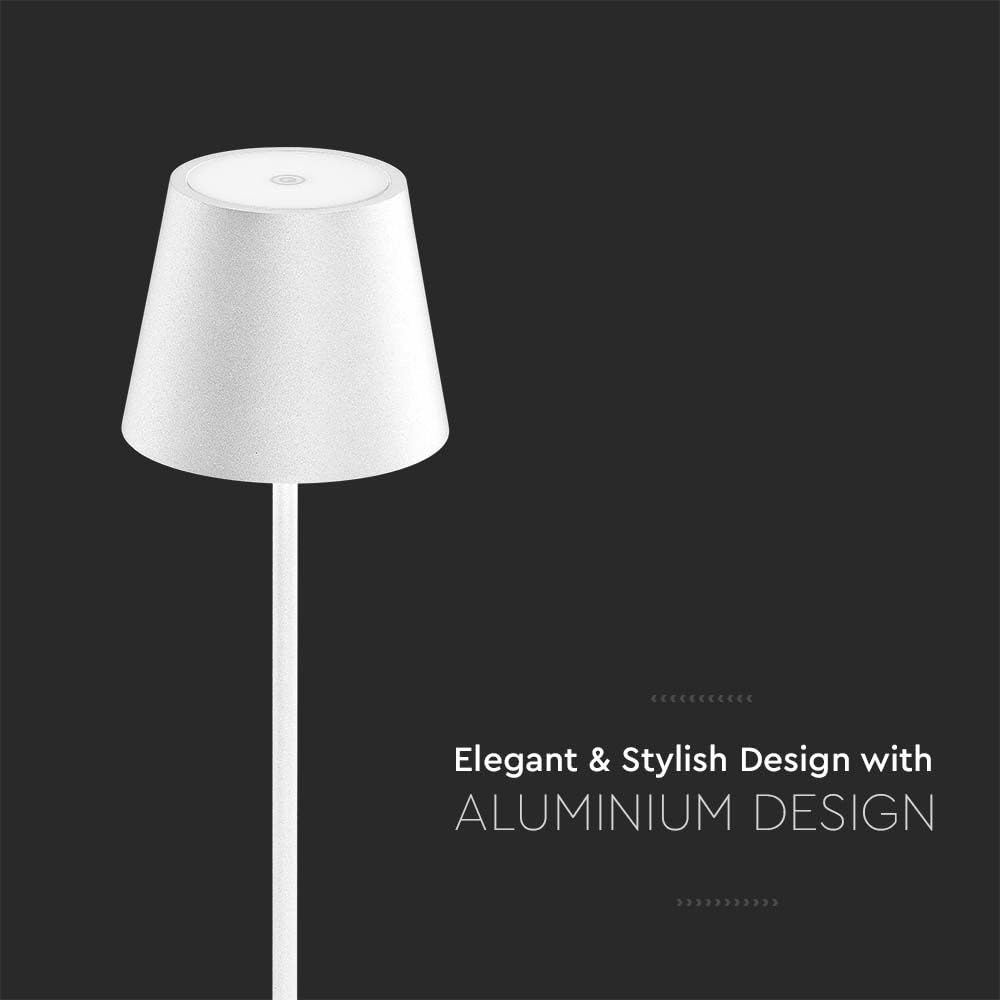 V-TAC Lampada da Terra LED Senza Fili Ricaricabile - Altezza Regolabile – Lampada in Alluminio Bianca Uso Interno ed Esterno Casa e Salotto – Design Elegante