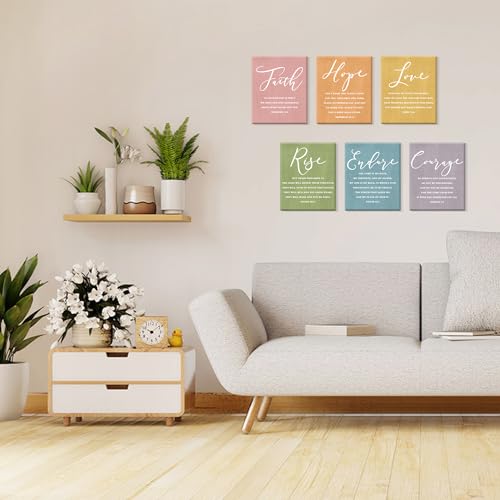Image of CHDITB Faith Hope Love Bible Verse Wall Art, Set Of 6 Prints Religious Prayer Wall Art, Scripture Quote Canvas Painting, 8x10 Inches Bible Saying Artwork Christian Art Prints For Living Room Bedroom