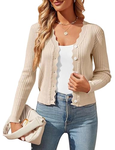 Image of Womens Cropped Cardigan Knit Shrugs Dresses Tops Button Down Long Sleeve Open Front Knit Sweaters