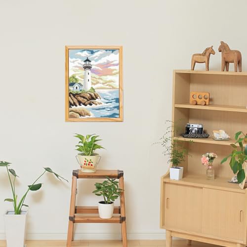 Image of FREEBLOSS Lighthouse Cross Stitch Kit Cross Stitch Starter Kit for Adults with Instructions 13 * 17'' Cotton Cloth Cross Stitch Wall Art Cross Stitch for Beginnrs Cross Stitch Wall Hanging No Frame
