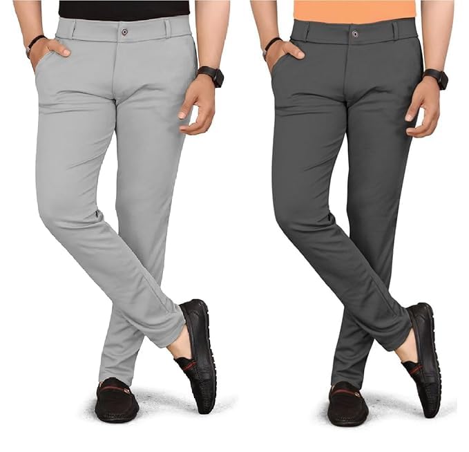 skevion Men's Trousers Combo Pack of 2 Regular Fit Chino Style Trouser Stratchible Lycra Lower, Everyday Wear Lowers Pants for Work Travel More Comfortable (in, Numeric, 34, Regular, Drk gr-lt grs)-picture-41