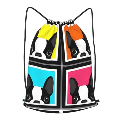 BLWSLC Borsa da palestra con coulisse colorata bulldog francese stampata borsa da viaggio con coulisse regolabile adatta per l'uso in palestra, Nero , M