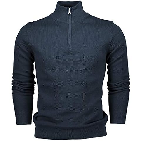 Mens Long Sleeve Cotton Pique Half Zip Sweatshirt Sweater Top (L, Navy Blue, l) Cover