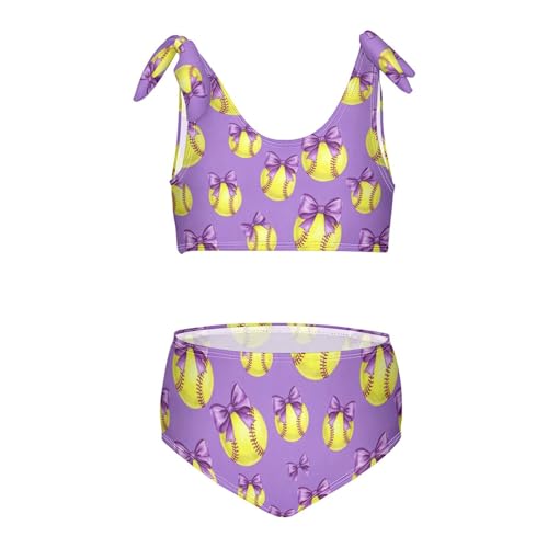 Image of Girls Swimsuit Two Piece Swimwear Bikini Set Pink Bow Softball Bathing Suit for 3-12T,