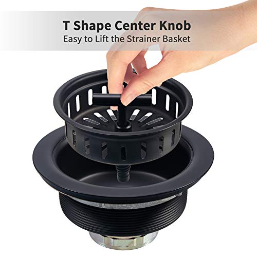 Kone Black Kitchen Sink Drain Matte Black Sink Strainer 3-1/2 Inch Drain Assembly Kit Replacement For Universal 3.5 Inch Kitchen Sink, All Stainless Steel Body With Strainer Basket And Drain Stopper #TOP5