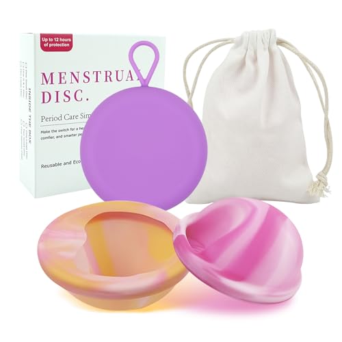 2 discos menstruales, discos menstruales reutilizables, 100 % de silicona médica con bolsillos de almacenamiento, alternativa a tampones para mujeres activas, deportes, natación (S+L)