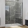 SUNNY SHOWER Semi-Frameless Shower Doors 1/4" (6mm) Glass Sliding Shower Enclosure 54" W x 72" H Shower Glass Door Brushed Nickel Finish