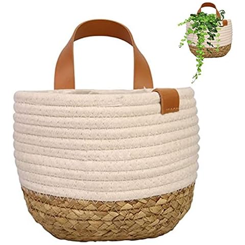 Woven Basket Plant Basket Flower Pots Indoor Braided Plant Basket Planter with Handle Flower Pot Multifunctional Basket Hanging Basket for Patio Porch Balcony House Home Decor Indoor Outdoor 20*16 cm Cover