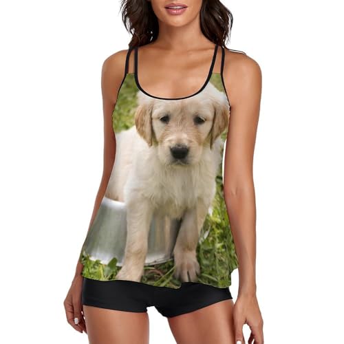 Maillot de bain tankini Golden Retriever pour femme avec short de plage et robe