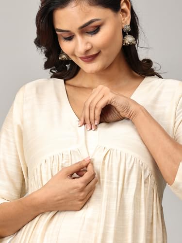 Image of The Mom Store Women's Raw Silk Maternity and Nursing Kurta Set | Front Zipper for Easy Feeding Pre and Post Pregnancy