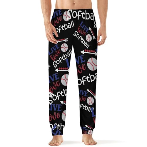 Live Love Softballs Soft Mens Pajama Pants Sleepwear Warm Lounge Sleep PJ Bottoms with Pockets