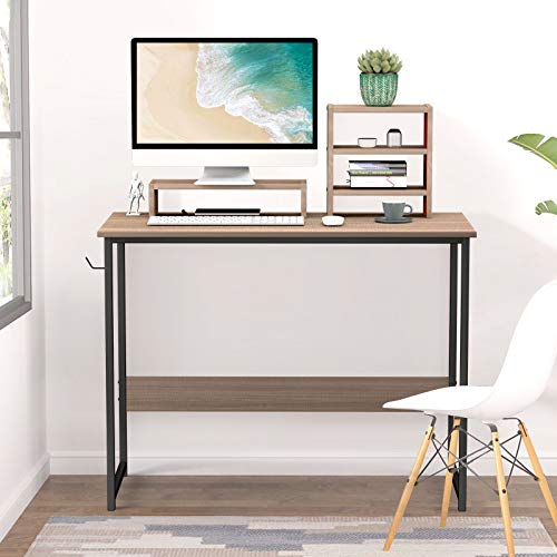 Viewee 39\'\' Computer Desk with Monitor Riser | Writing Desk Small table Home Office Desk with Removable locker and Hook | Modern Student Study Desk with Stable Structure (Brown)
