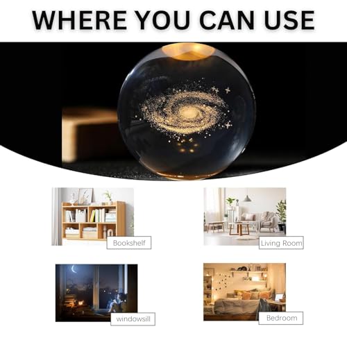 Image of ANKRII 3D Solar System Crystal Ball Night Lamp with Wooden LED Base, Galaxy Crystal Ball Night Light, Home Decor Showpiece, Unique Birthday Gift for Men, Women, Boys & Girls
