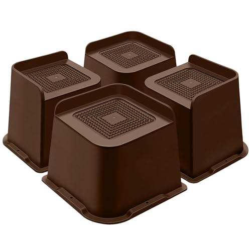 ANNKUT Bed Risers 4 Inch Heavy Duty, Furniture Risers for Bed Desk Table Sofa Couch,Oversized Bed Lifts Risers,Support up to 5000 Lbs(4 Pack Brown)