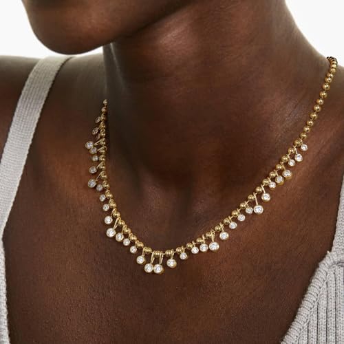 KissYan Cubic Zirconia Charm Necklace for Women, 14K Gold Plated Beaded Chain Rainbow White CZ Necklaces Dainty Elegant Jewelry Gift4