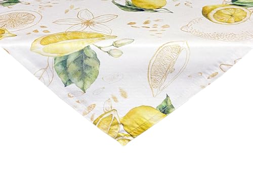 beties - Italy Collection - , Tischdecke Mitteldecke ca. 60x60 cm Zitrone, 100 prozent Baumwolle – hohe Qualität – Hellbeige mit lebensgroßen Zitronen & zart goldenen Details
