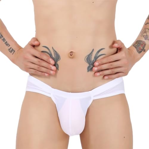 Faringoto Superdünner Herren-Slip, sexy Ausbuchtungstasche, Eisseide, niedrige Taille, Bikini-Höschen, Weiss/opulenter Garten, X-Large
