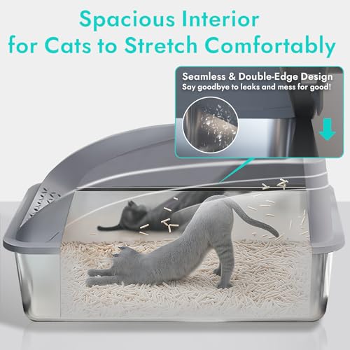 Arenero metálico para gatos de acero inoxidable extra grande miniatura 3