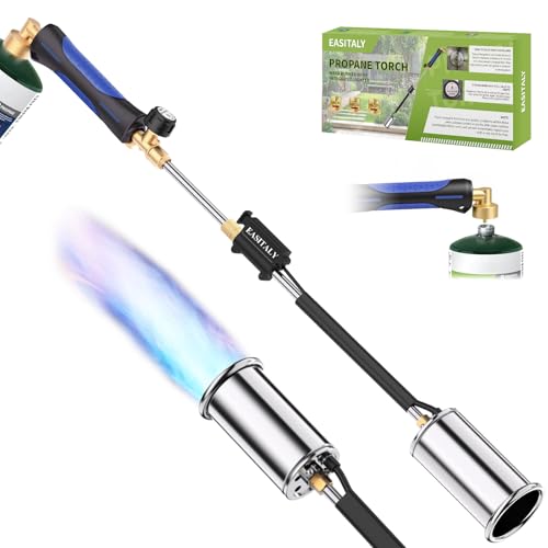 Propane Weed Torch Burner, Heavy Duty Blow Torch with Self Ignition & Rubber Grip, Garden Weed Burner & Charcoal Starter for BBQ, Driveway, Snow Melting (Fuel Not Included)