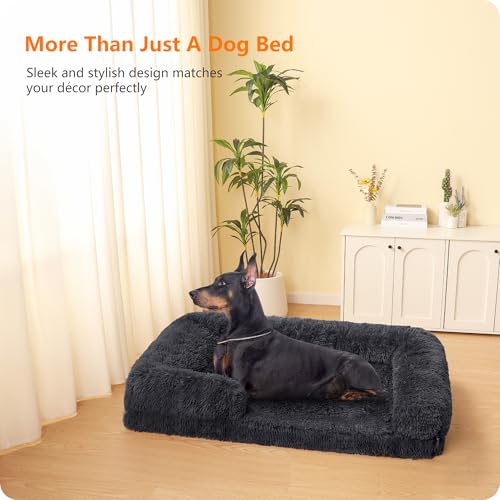 HMTOPE Orthopädisches Hundebett, Hundesofa, hohen Rand, Hundekissen, Hundekorb, Abnehmbar und waschbar, Grosse Hunde, 120 x 85 x 22 cm, Dunkelgrau