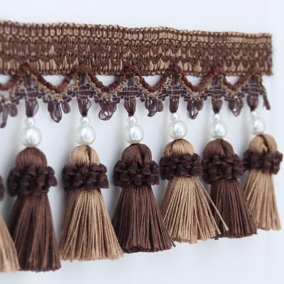 Dentelle de rideau, franges, pompon, 1 mètre de ruban de garniture de franges perlées pour rideaux, garniture de dentelle, décoration de rideau de maison, couture de nappe, bord de pompon (couleur :