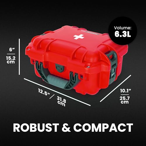 Image of NANUK 905 Waterproof First Aid Box Empty with Lid Organizer & Dividers - Durable Medical First Aid Organizer Case, IP67-Rated, Dustproof, Impact-Resistant, Floats (12.5 inch x 10.1 inch x 6 inch) - Red