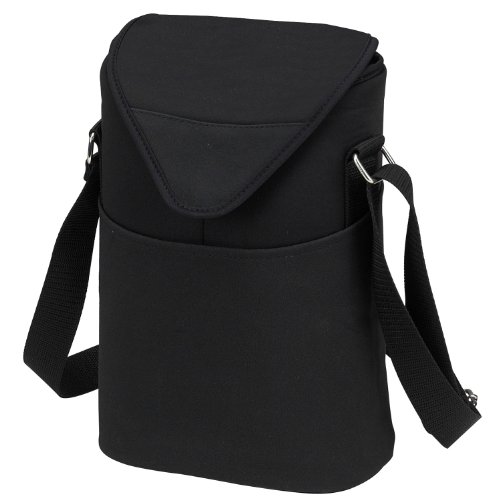 Picnic at Ascot Insulated Wine/Water - Two Bottle Tote with Shoulder Strap - Black