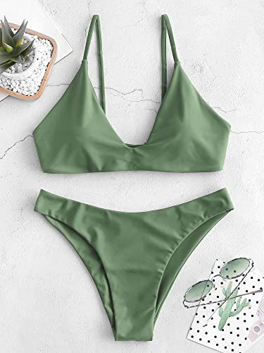 Image of ZAFUL Women's Tie Back Padded High Cut Bralette Bikini Set Two Piece Swimsuit