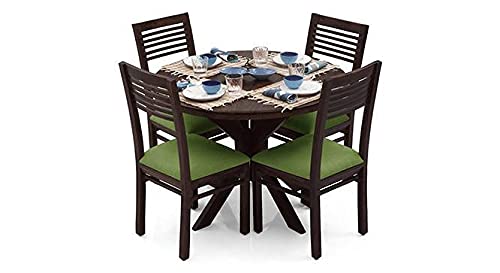 Image of Sheesham Teak Wood 4 Seater Round Dining Table with Chairs Set | Wooden 4 Seater Round Dining Table | 4 Seater Dining Table Set | Dining Room Set | Walnut