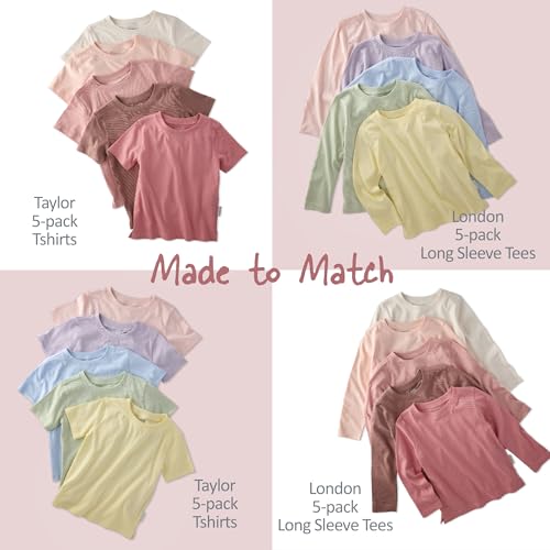 Image of Butterblu Taylor 5-Pack Short Sleeve T-Shirts​ 100% Organic Cotton | GOTS Certified Organic Cotton for Baby, Toddler Girls, Boys, Unisex, Made to Match Layering Solid Colors