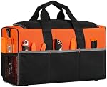 Tool Bag with 14 Pockets, 49 x 30 x 27cm, Heavy Duty 600D Fabric, Black and Orange