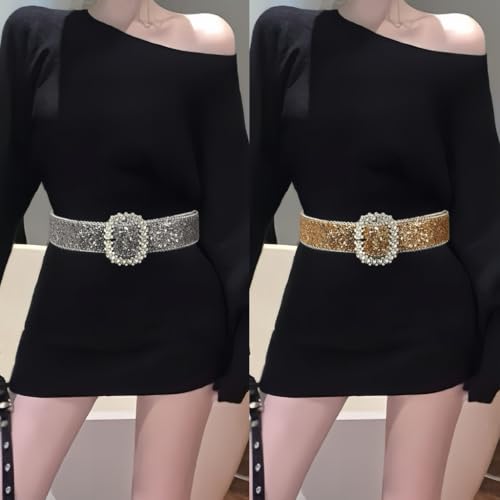 Shimmering Sequins Pin Buckle Belt for Adult Teens Blingbling Rhinestones Belt Popular Waiststrap for Dresses Sweaters4
