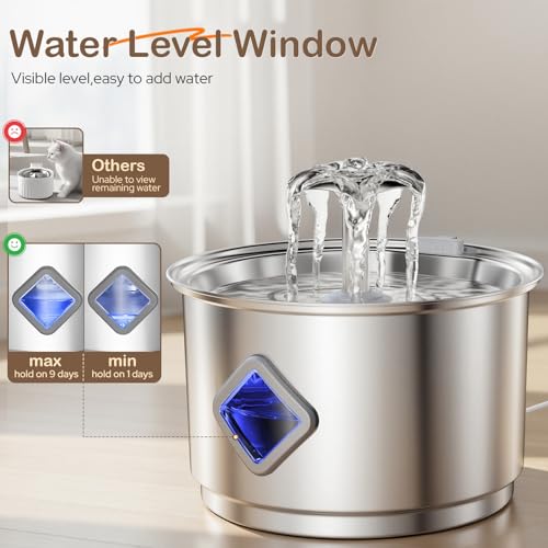 Zivacate Fuente para Gatos Acero Inoxidable 2,8 L, con Bomba Ultrasilenciosa, Nivel de Agua, Triple Filtración, 3 Filtros + 3 Esponjas, Fácil de Limpiar - imagen 7