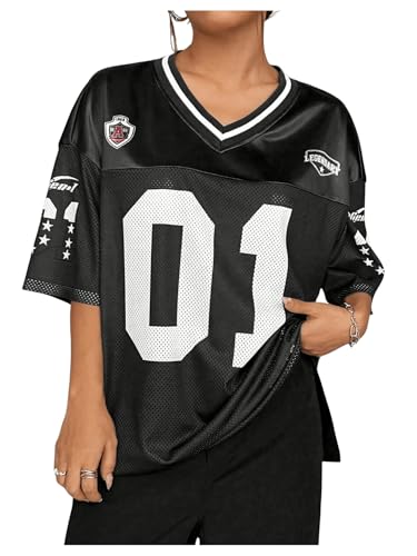 WDIRARA Women's Plus Size Football Jersey Shirts Oversized T Shirt