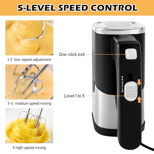 Batteur Électrique Cuisine 800W 5 Vitesses, Batteur À Main Batteur Électrique De Cuisine Batteur De Cuisine Avec 2 Crochets Pétrisseurs Et 2 Fouets, Pour Mélanger Les Œufs, La Pâte Et Les Gâteaux – Image 5