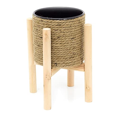 Carousel Home 23cm Jute Rope Flower Pot Cache Pot With Stand Plant Pot Holder | Boho Hessian Cachepot Planter On Legs | Rustic Indoor House Plant Planter