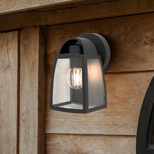 Image of LUTEC Outdoor Down Traditional Wall Light, Aluminium Outside Indoor Lamp with Clear Glass, Waterproof Exterior Wall Sconce for Front Door, Porch, Hallway, Garden, Requires 1 x E27 LED Bulb, Black