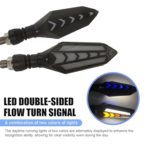 MOXRUQ 4-Pack LED Motorcycle Turn Signals, Universal Arrow Flowing Blinkers with Daytime Running Lights, Double-Sided Flowing Turn Indicators, Cool Modified Accessories for Motorcycles Bikes (White)