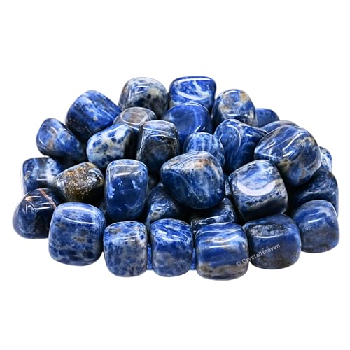 Image of Certified Sodalite Crystal Healing Tumbled Stone, Natural Polished Crystals for DIY Crafts, Manifestation, Meditation, Pooja Feng Shui and Reiki Healing (30 Grams)