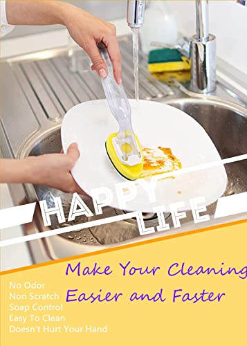 Dish Wand With 7Pack Replacement Sponge Heads, Heavy Duty Dish Wand Scrubber Set, Dishwashing Scrub Dispensing Brush, Eco-Friendly Sponge With Handle Sponge Refill For Kitchen Cleaning #TOP3