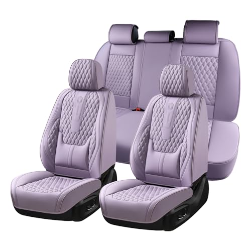 Image of Coverado Seat Covers Full Set, Purple Car Seat Covers, Waterproof Car Seat Cover with Lumbar Support, Leather Car Seat Cushion Protector, Car Seat Covers Universal Fit Most Cars