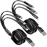 Multi Charger Cable 3A [4Ft 2Pack] Multi Charging Cable 3 in 1 Retractable Charging Cord Multi USB C