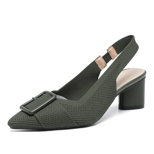 HIPPOSEUS Women's Slingback Pumps Shoes Knitted Sandals Block Heel Work Office Heels