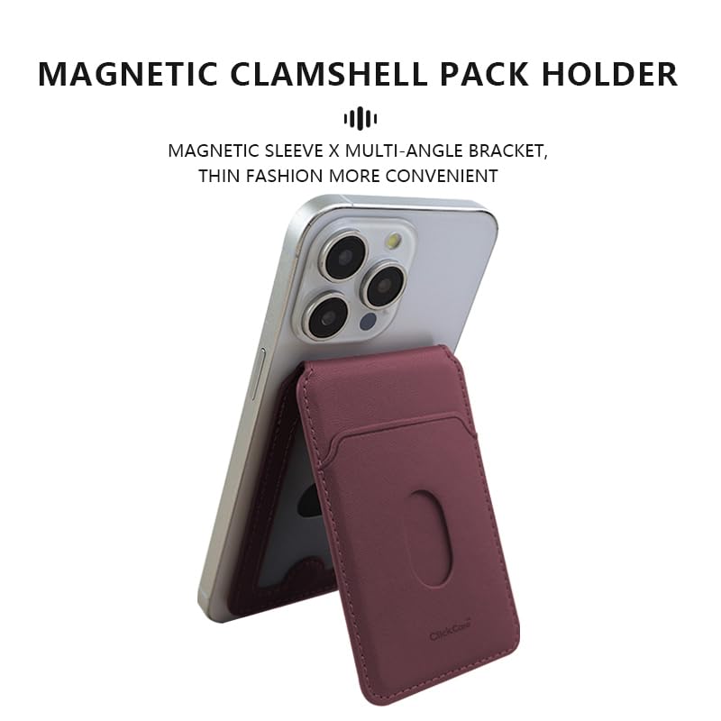 Image of ClickCaseBifold MagSafe Wallet, Minimalist Wallet with Stand, Magnetic Closure Wallet for iPhone 16 /15 /14 /13 /12 Series, Card Holder, Vegan Leather (Wine RED)