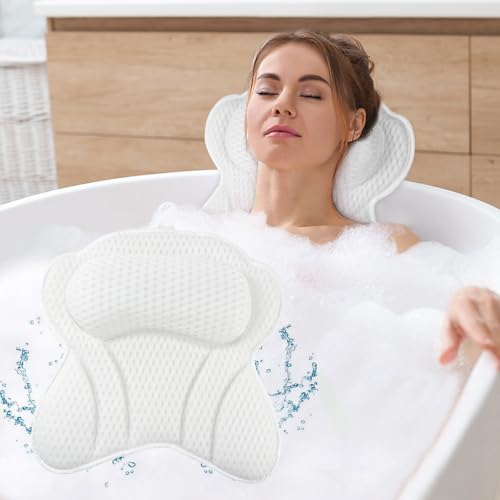 Alaoo Poduszka łazienkowa 4D, luksusowy zestaw poduszek do wanny i kulek do kąpieli, ergonomiczna siatkowa poduszka do wanny SPA, z antypoślizgowymi przyssawkami, ergonomiczny zagłówek do domu, spa