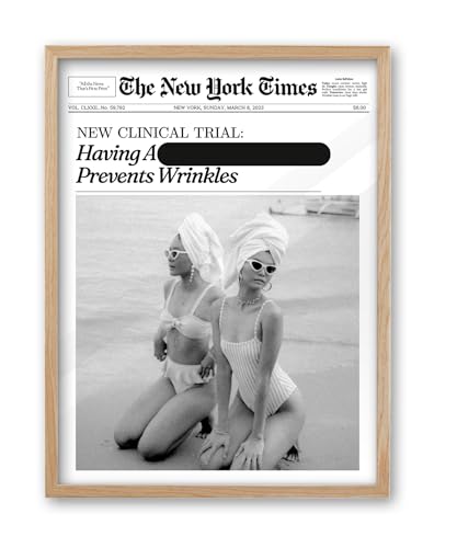 iHery 12x16in Funny Beach Girls Framed Newspaper Wall Art