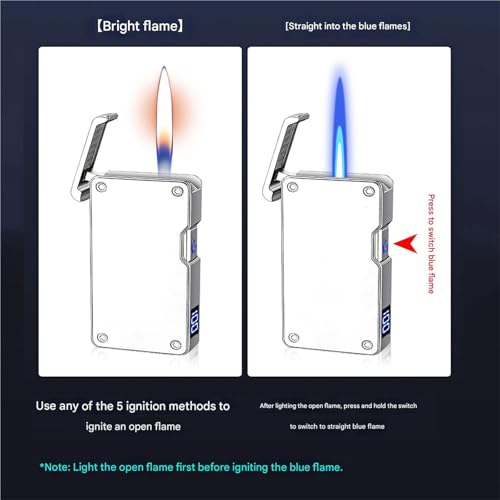 Encendedor de doble llama recargable con cámara de gas transparente resistente al viento 5