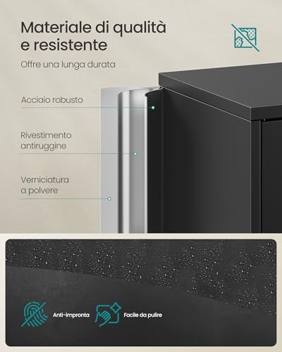 Songmics Armadietto Garage A 5 Ripiani Con 4 Ante, Armadio Ufficio, 40 X 60 X 180 Cm, 2 Serrature, Ripiani Regolabili, Armadio Metallo, Nero Opaco OMC017BD01 - 6