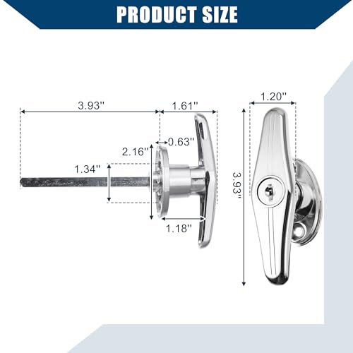 Image of Universal Garage Shed Door Keyed T-Handle Lock Kit Shed Door Lock T Handle W /Key Bolts for Most of Truck Caps Camper Recreational Vehicle Barns /Durable /2 Set Chrome Silver Tone